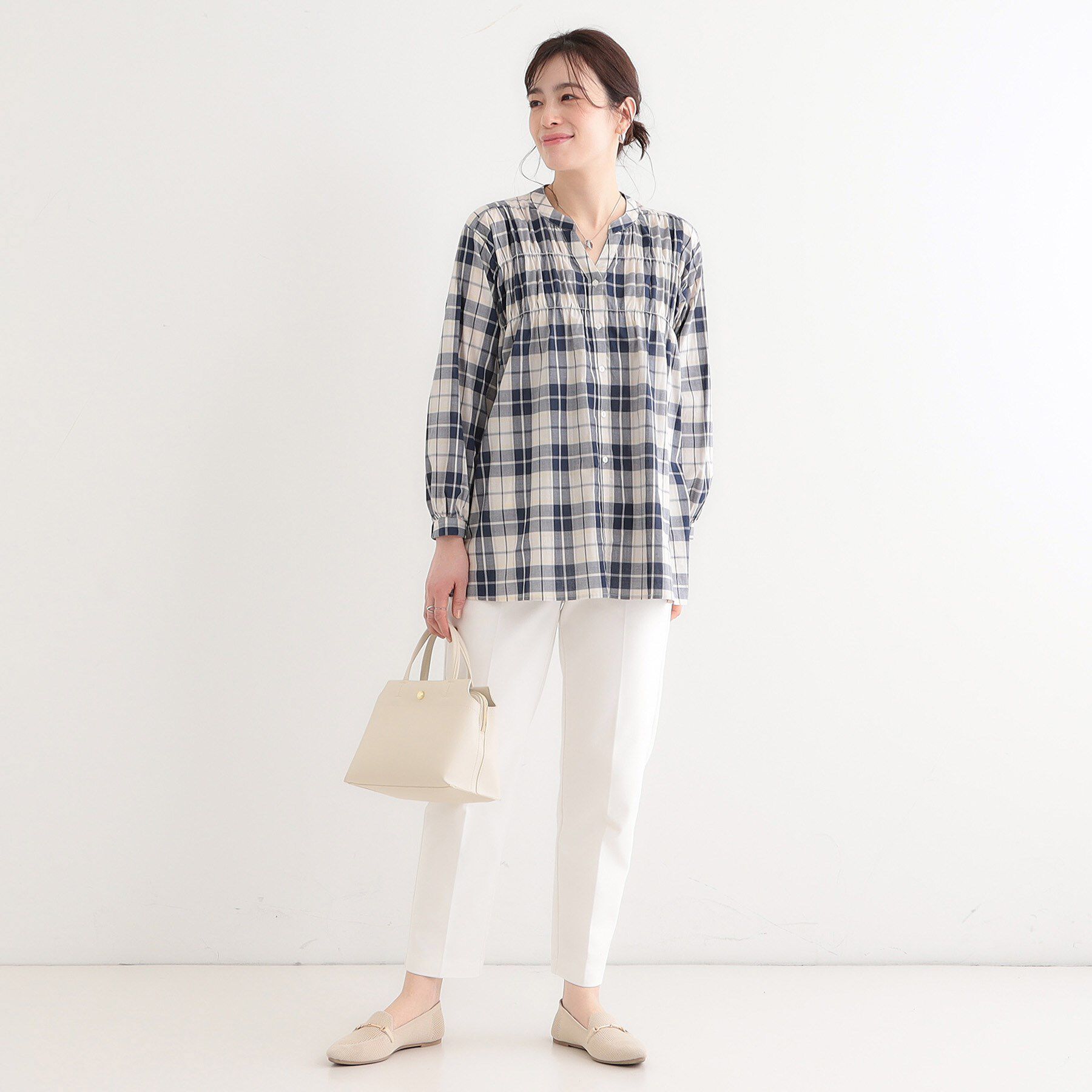 SHOO･LA･RUE「【S-LL】チェック柄シャーリングシャツ」|シャツ・ブラウス|