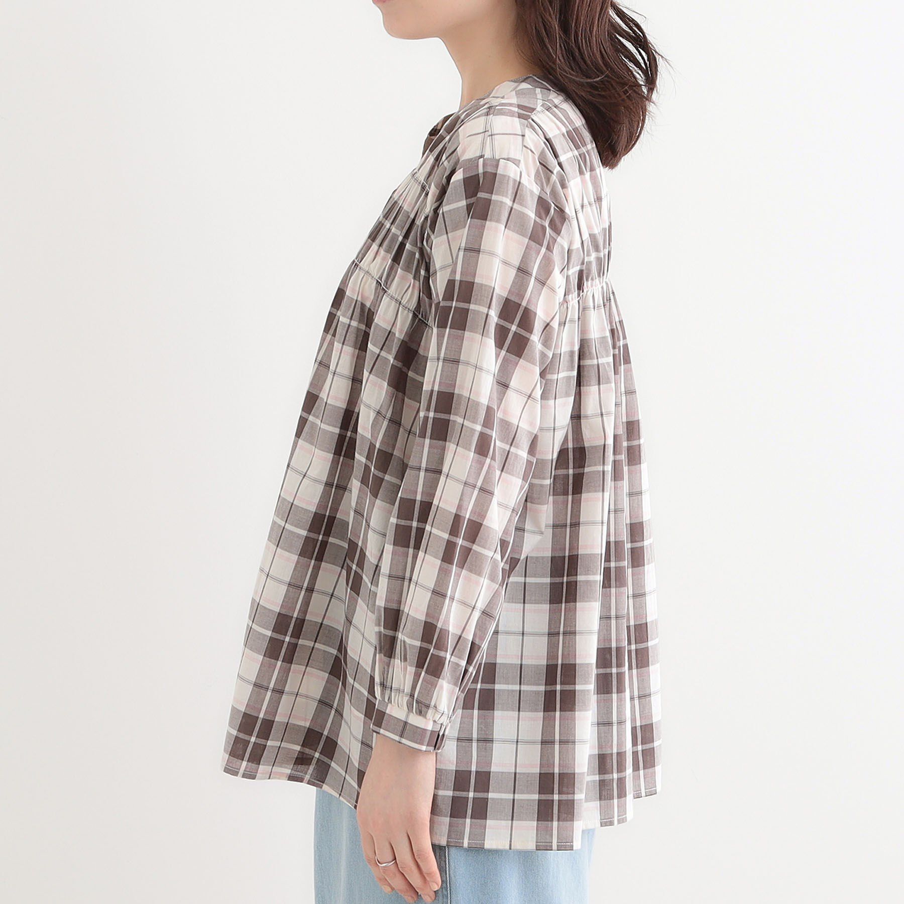 SHOO･LA･RUE「【S-LL】チェック柄シャーリングシャツ」|シャツ・ブラウス|
