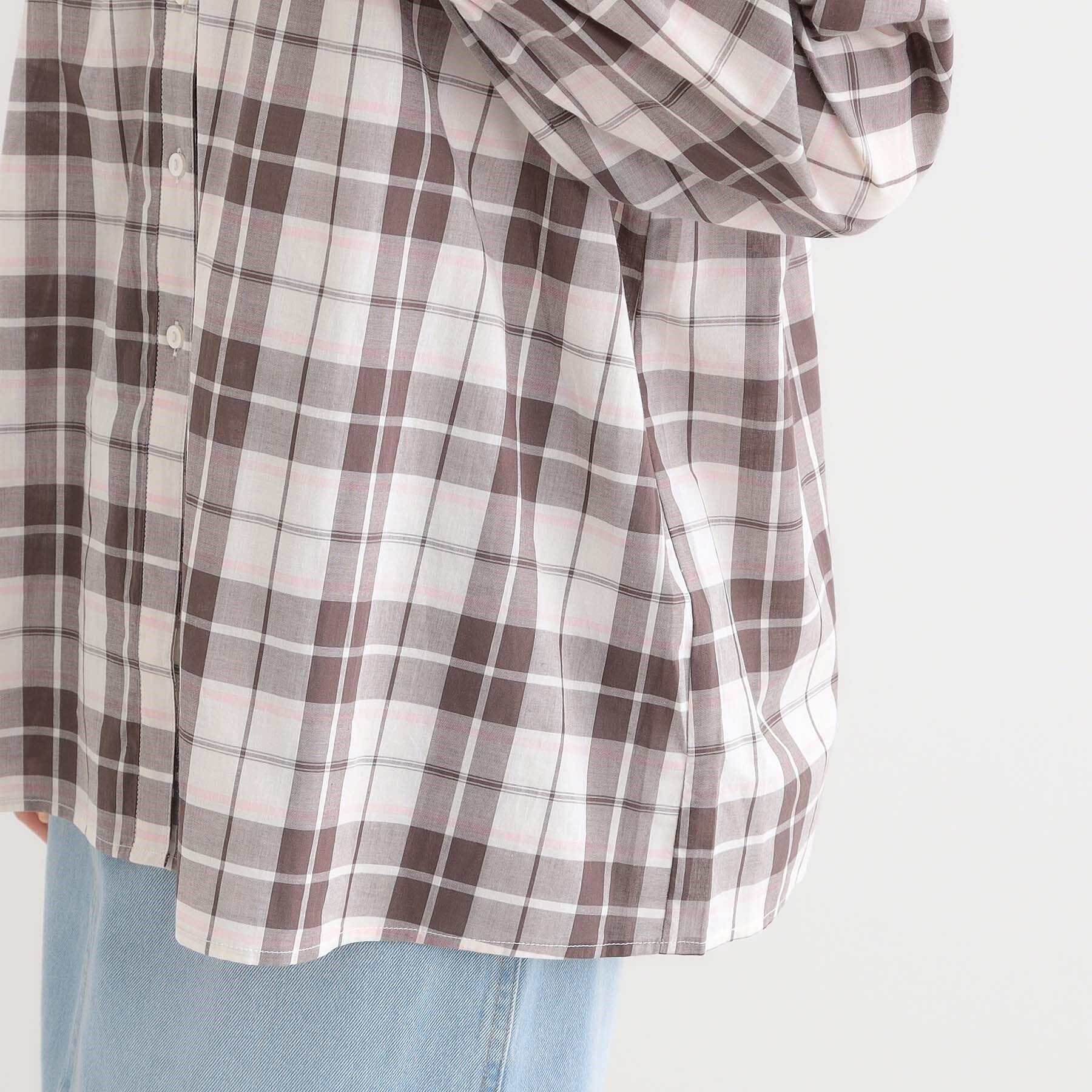 SHOO･LA･RUE「【S-LL】チェック柄シャーリングシャツ」|シャツ・ブラウス|