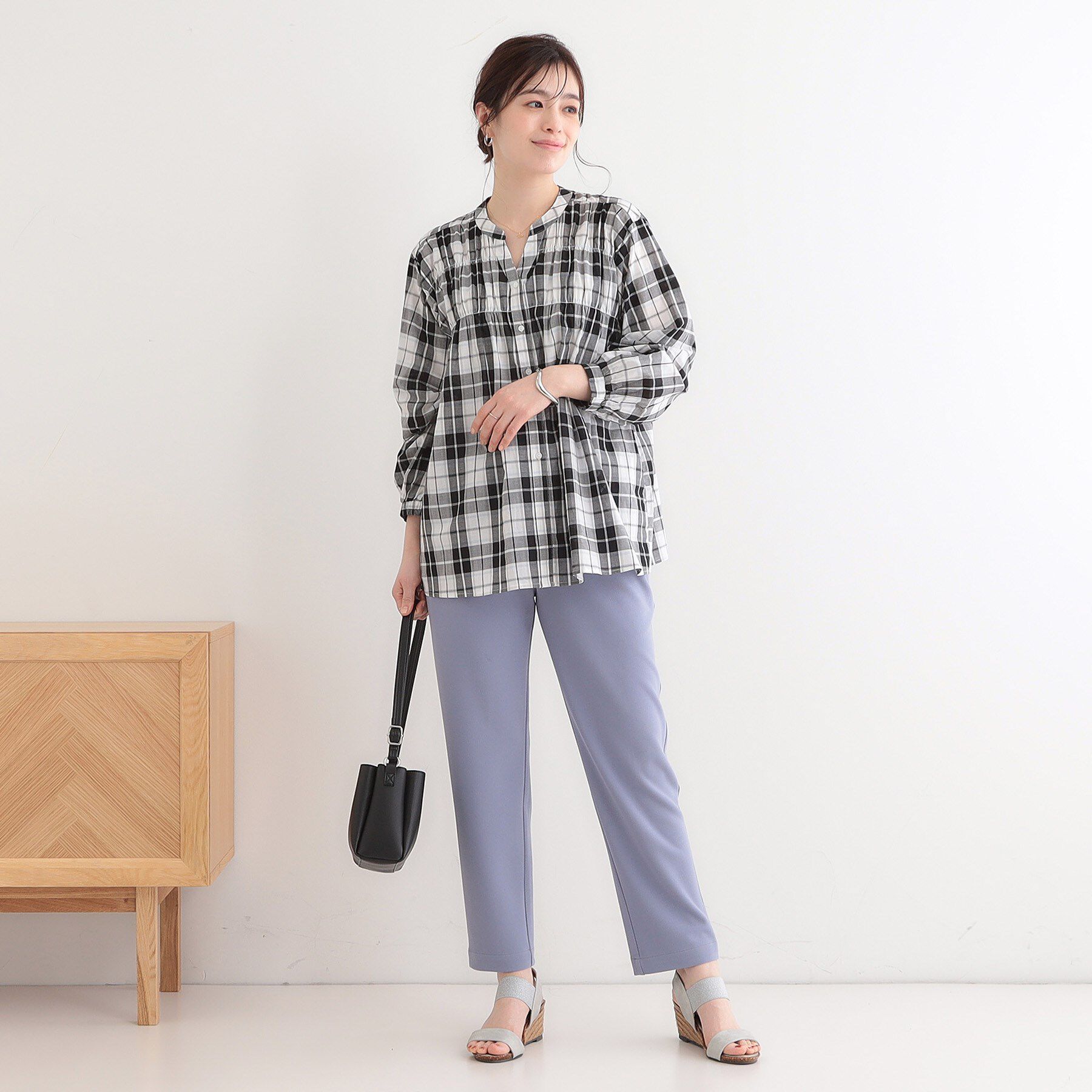 SHOO･LA･RUE「【S-LL】チェック柄シャーリングシャツ」|シャツ・ブラウス|