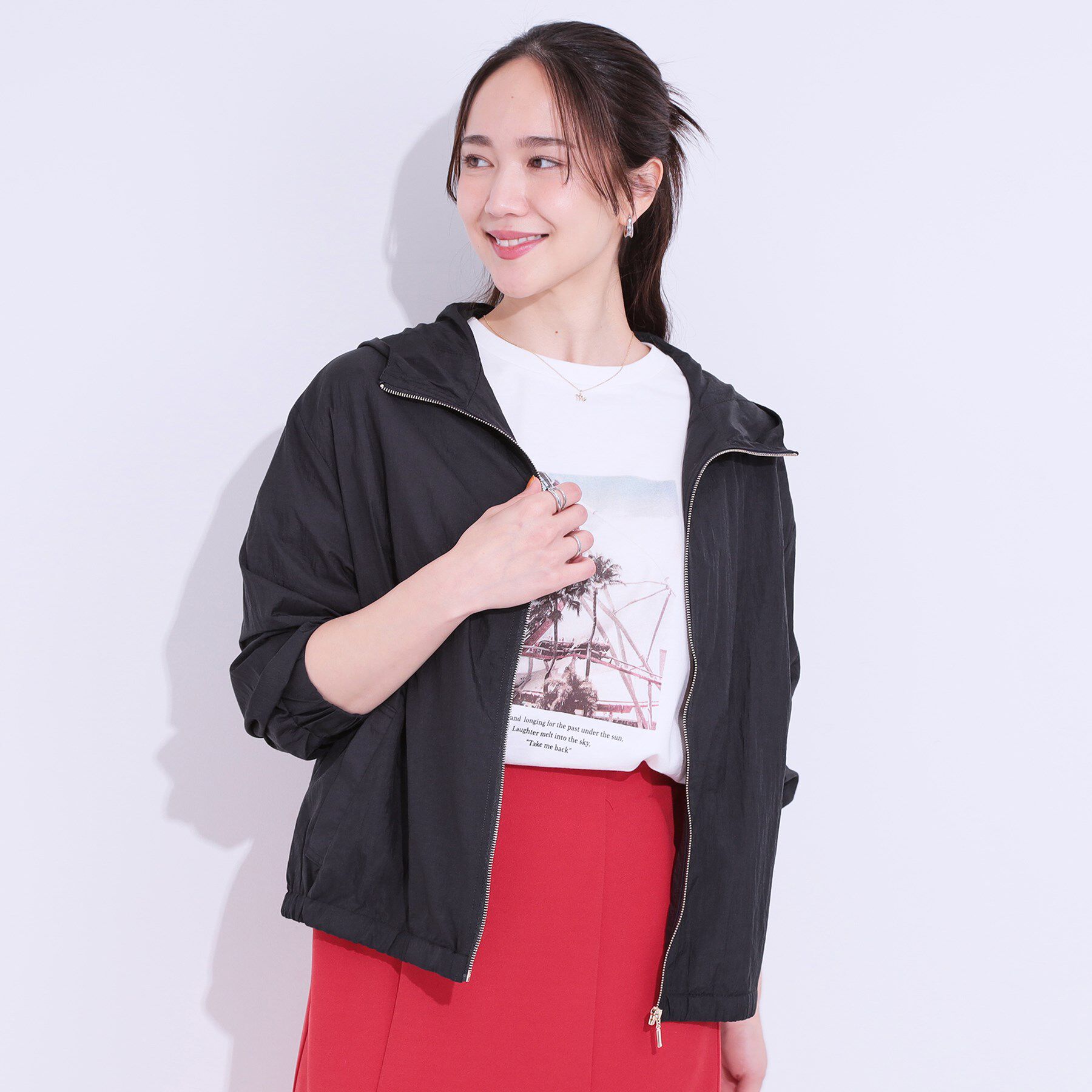 SHOO･LA･RUE「【S-LL】程よいシアー感　大人世代の軽やかフードブルゾン」|ブルゾン・スタジャン|