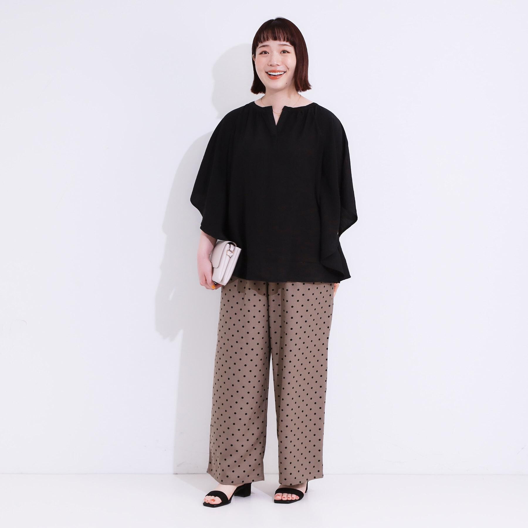 SHOO･LA･RUE「【S-LL】目を惹く柄がアクセント 麻調イージーワイドパンツ」|その他|
