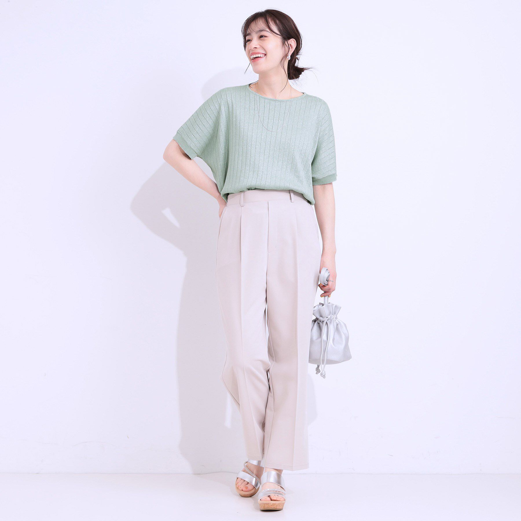 SHOO･LA･RUE「【二の腕カバー】さりげないラメが上品見え リブドルマンニット」|ニット・セーター|