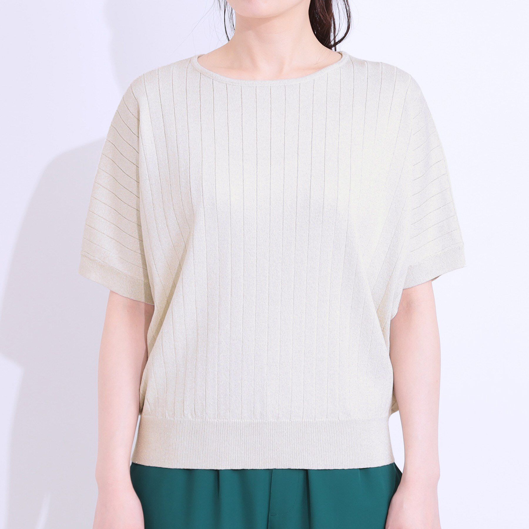 SHOO･LA･RUE「【二の腕カバー】さりげないラメが上品見え リブドルマンニット」|ニット・セーター|