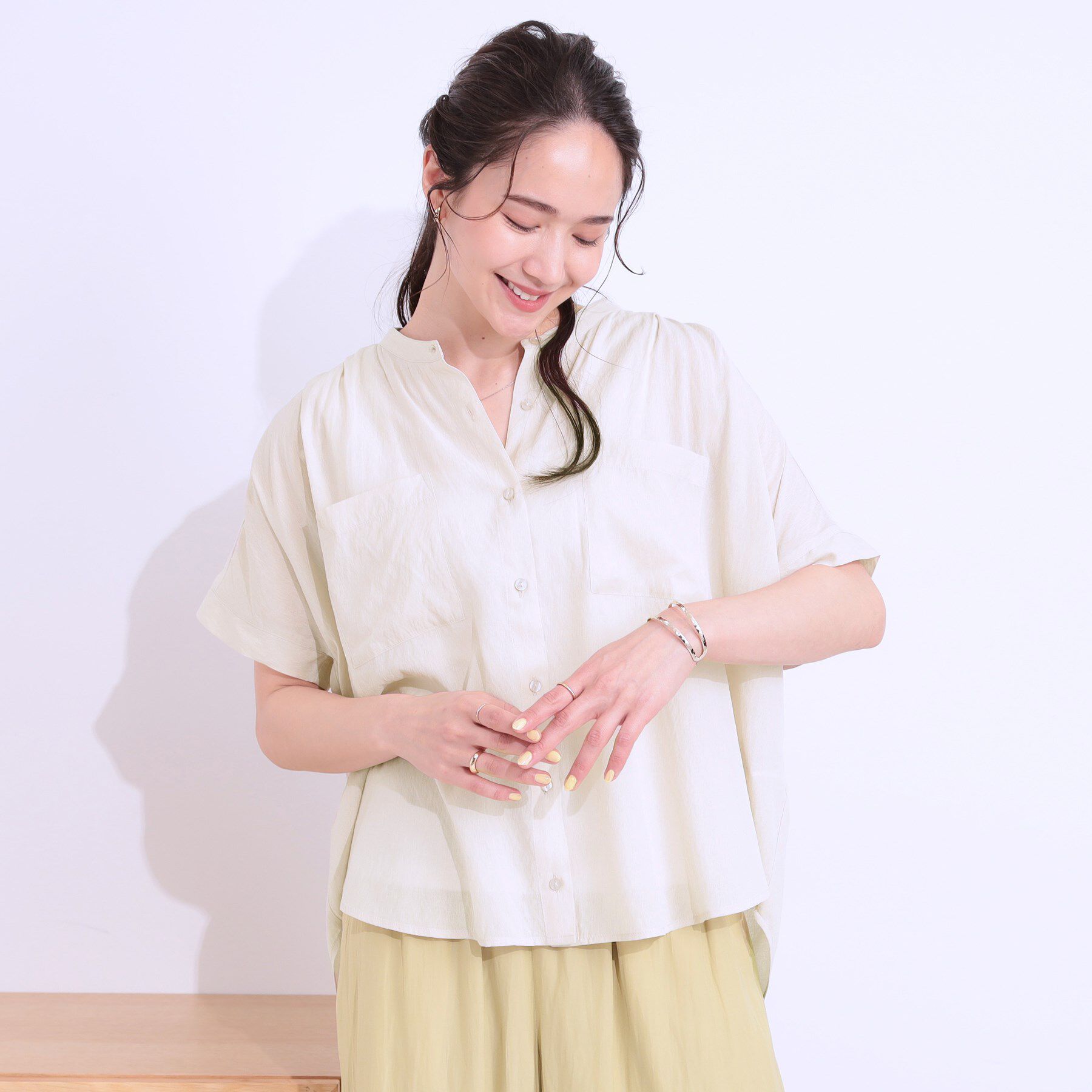 SHOO･LA･RUE「【S-LL/セットアップ可】大人のシアー感 バンドカラーブラウス」|シャツ・ブラウス|