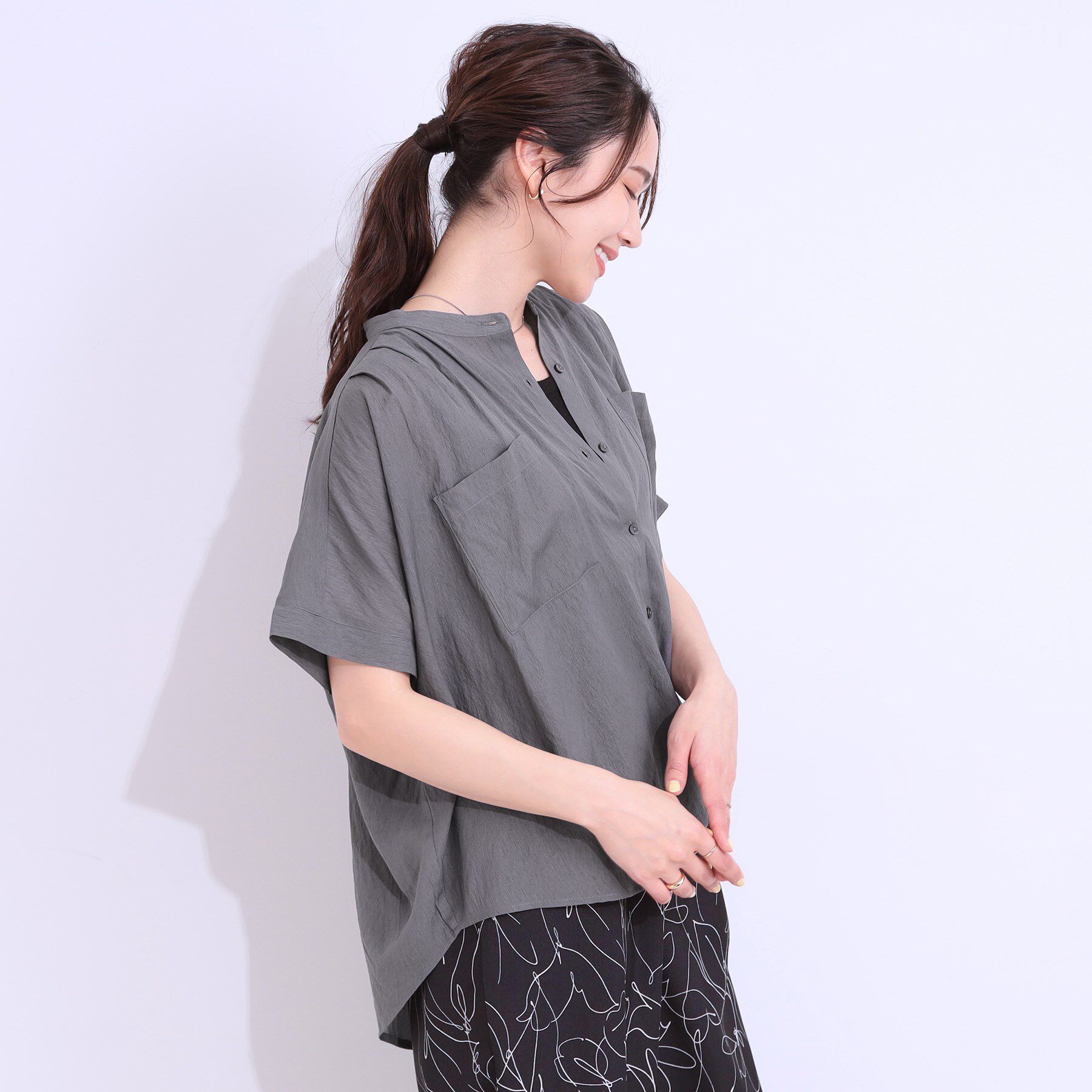 SHOO･LA･RUE「【S-LL/セットアップ可】大人のシアー感 バンドカラーブラウス」|シャツ・ブラウス|