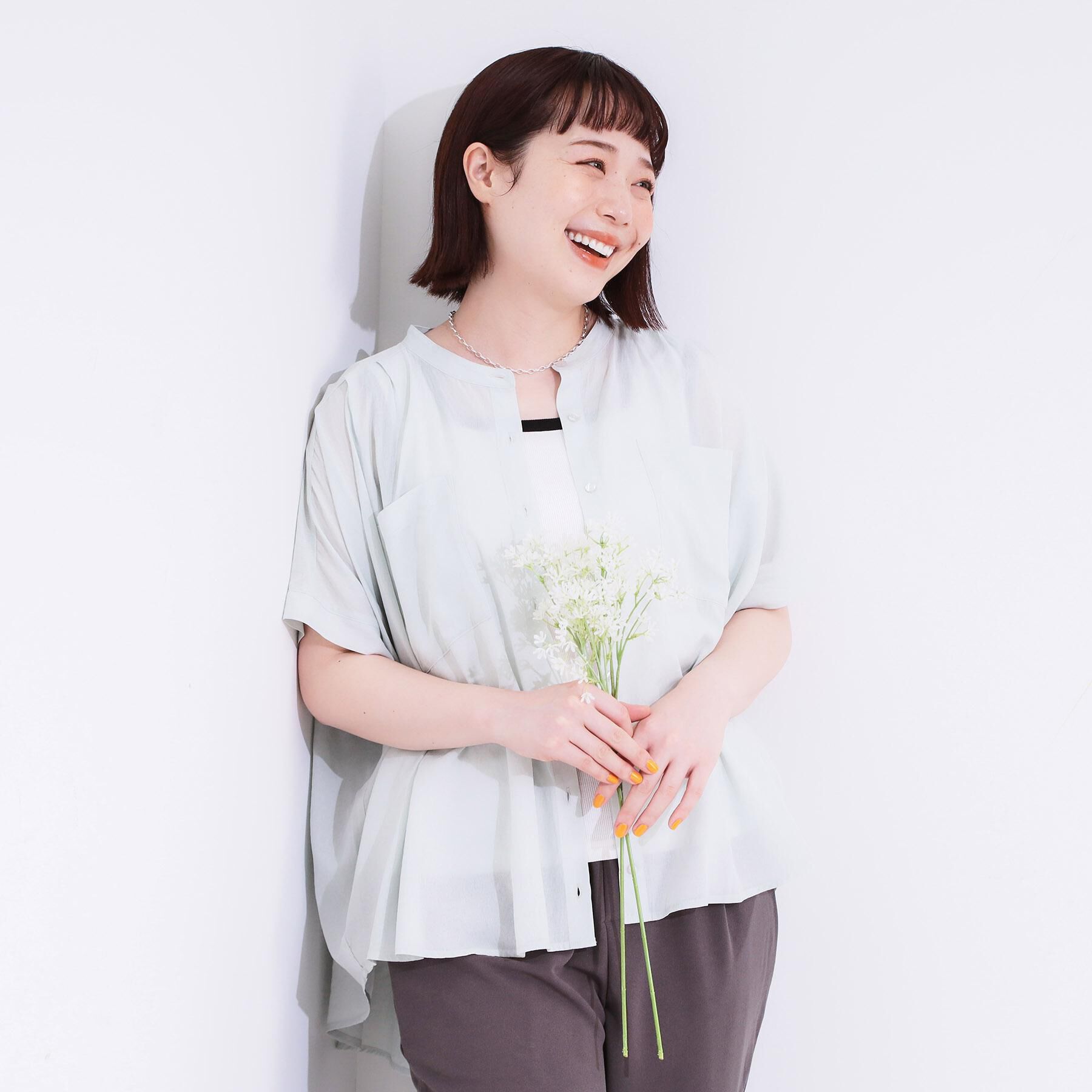 SHOO･LA･RUE「【S-LL/セットアップ可】大人のシアー感 バンドカラーブラウス」|シャツ・ブラウス|
