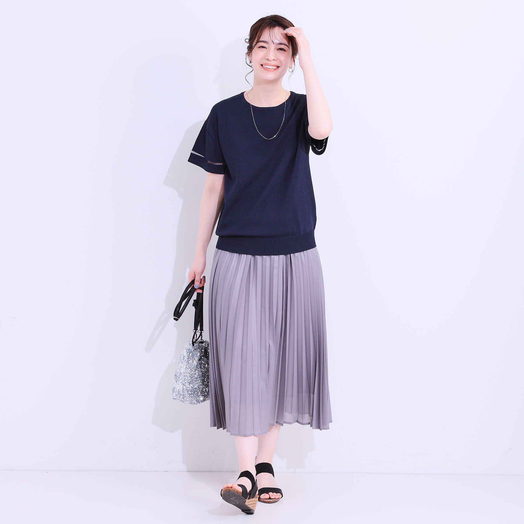 SHOO･LA･RUE「【S-LL/洗える/UV】お袖シアーでヘルシーに フレアスリーブサマーニット」|ニット・セーター|