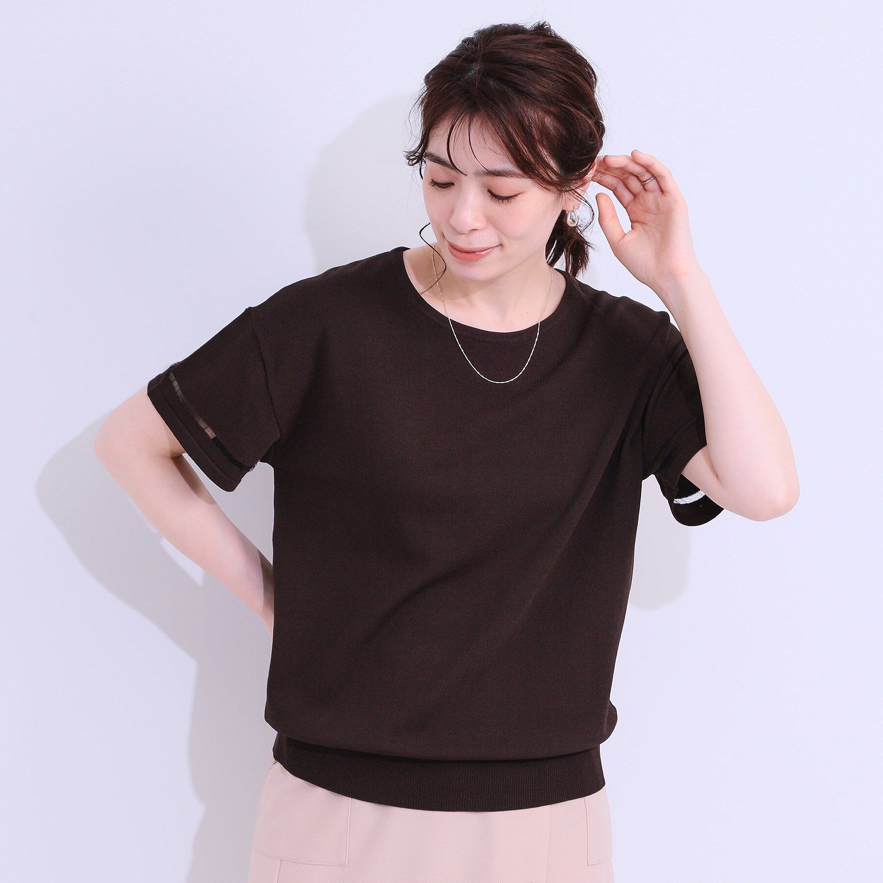 SHOO･LA･RUE「【S-LL/洗える/UV】お袖シアーでヘルシーに フレアスリーブサマーニット」|ニット・セーター|