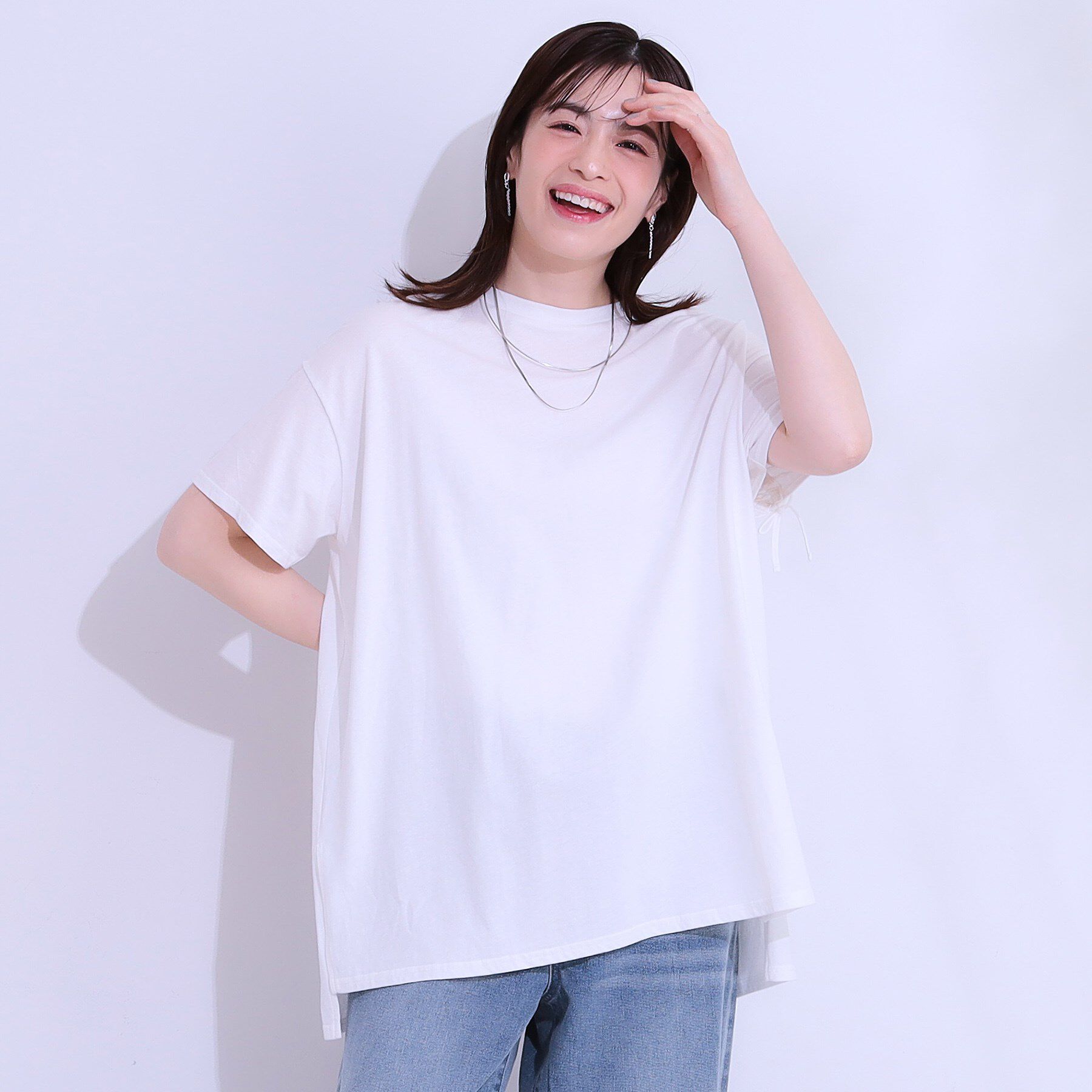 SHOO･LA･RUE「ヒップが隠せる バックシャーリング チュニックTシャツ」|チュニック|