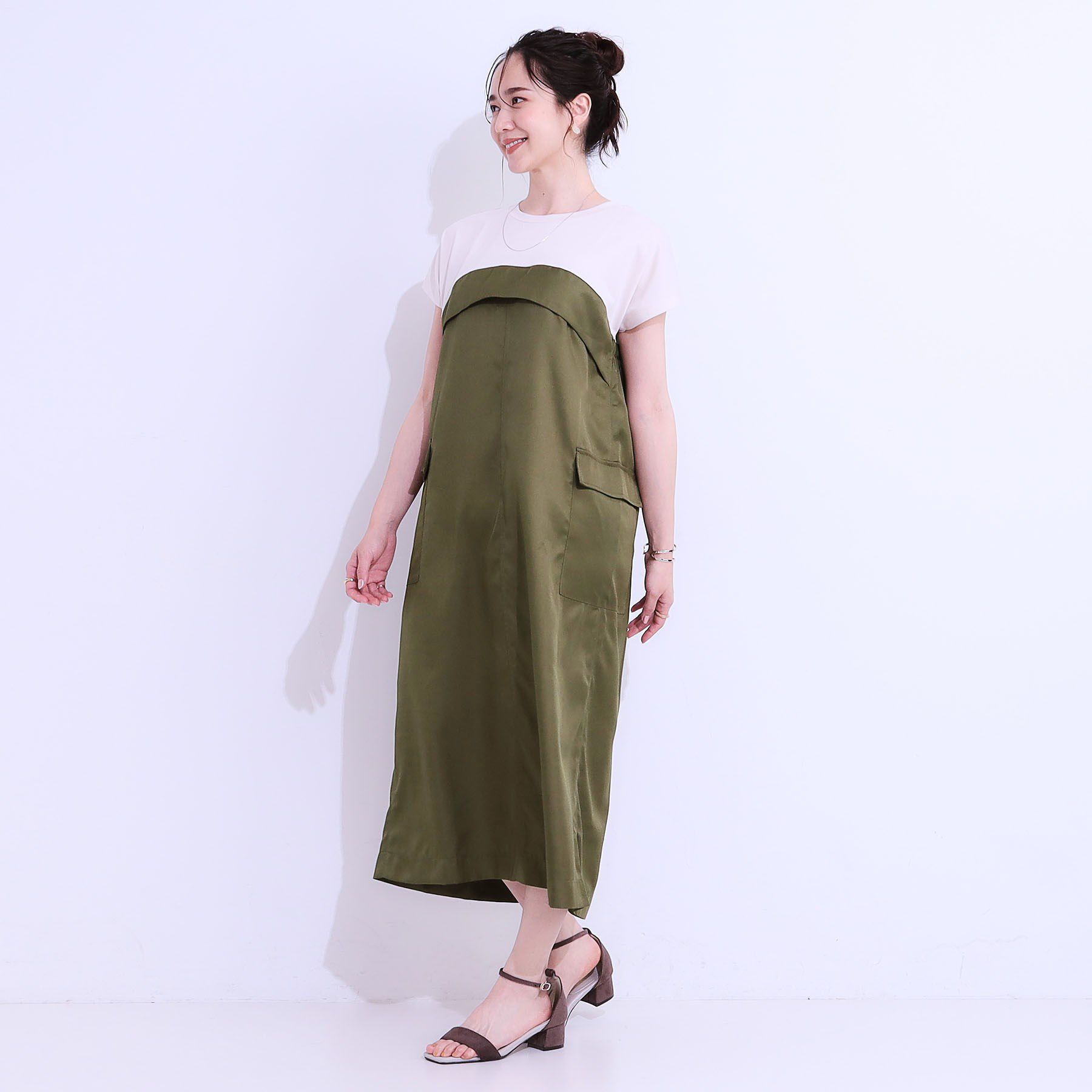SHOO･LA･RUE「【洗える/S-LL】1枚でコーデが完成 異素材ドッキングワンピース」|ワンピース|