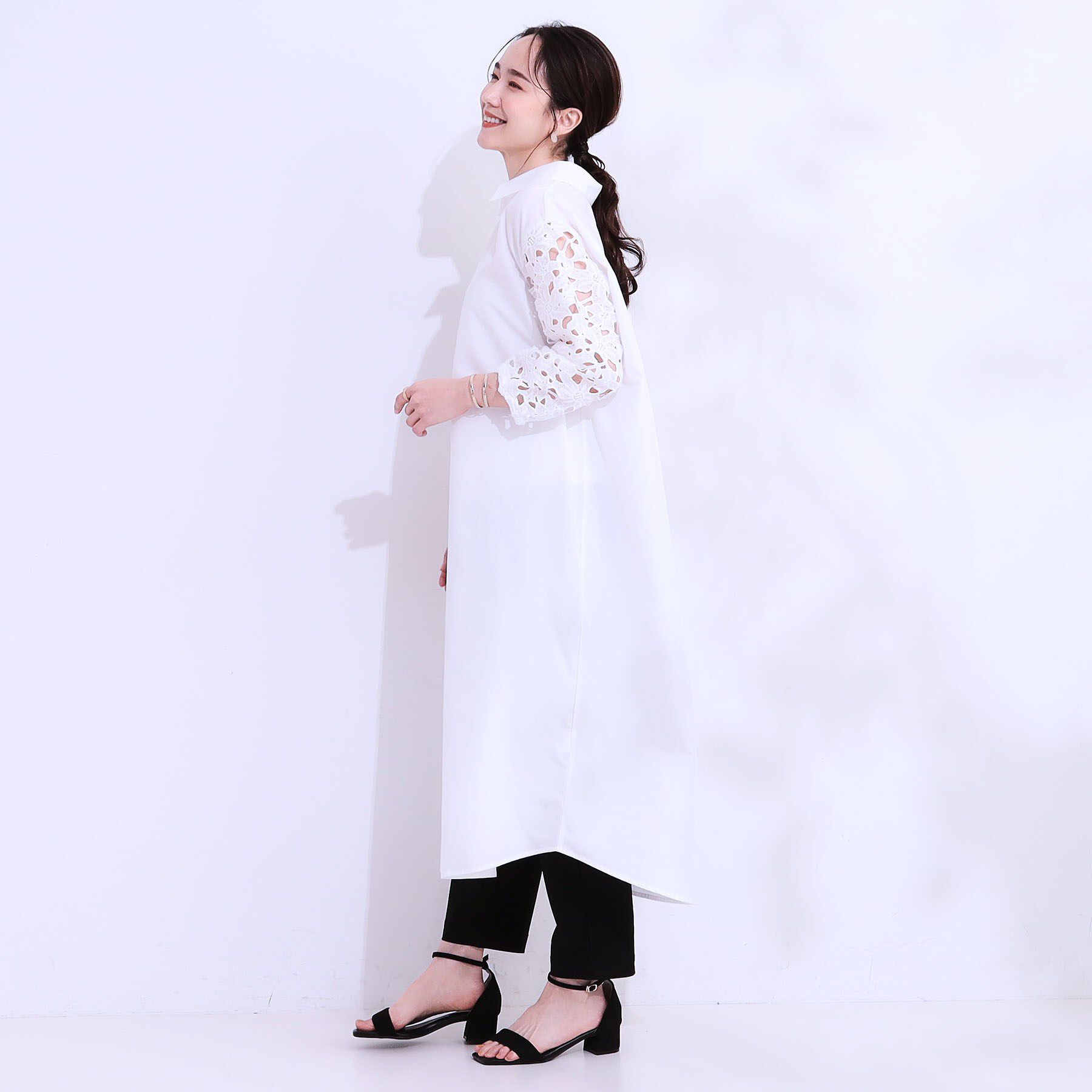 SHOO･LA･RUE「お袖レースが上品な シャツワンピース」|ワンピース|