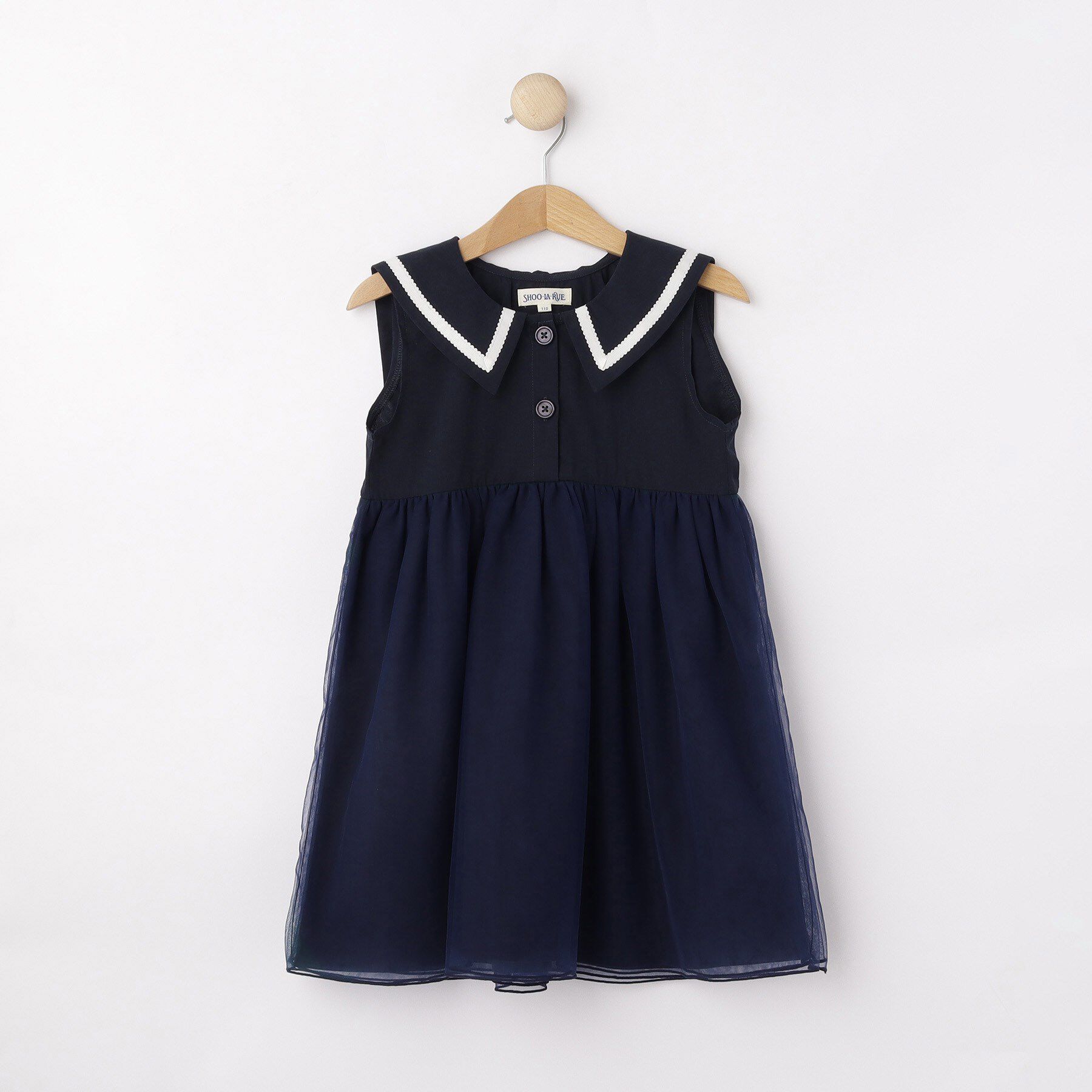 SHOO･LA･RUE「【100-150cm】チュール使いに心躍る セーラーカラーワンピース」|ワンピース|ネイビー(094)