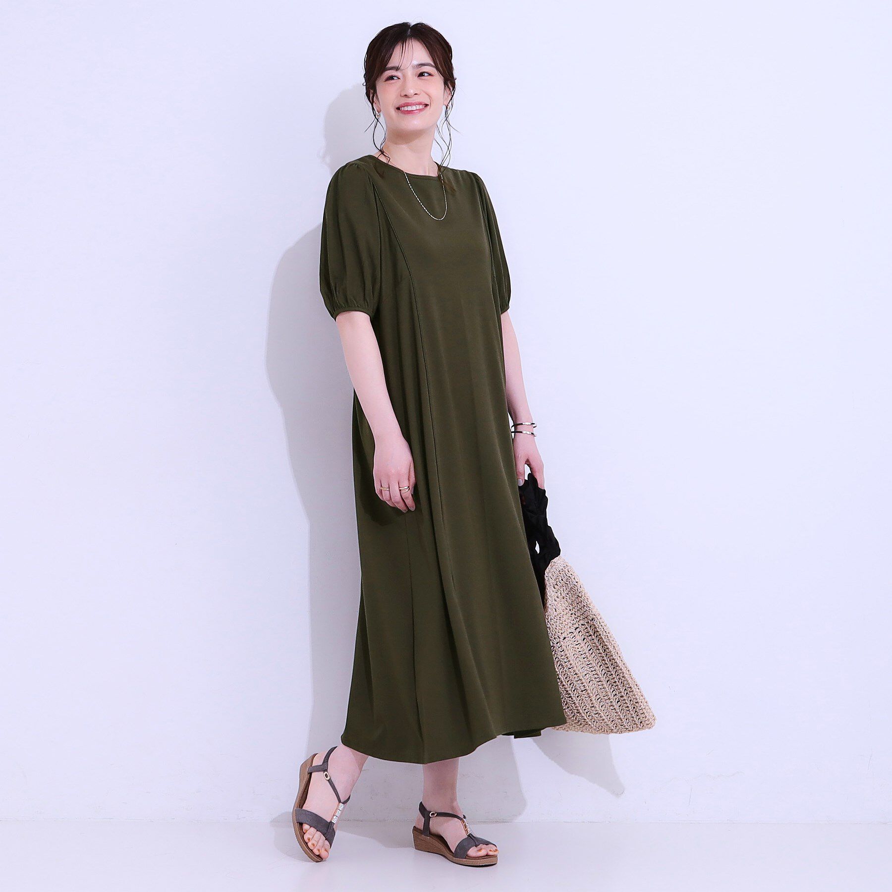 SHOO･LA･RUE「【ひんやり/S-LL】微配色ラインですっきり見え 大人のためのワンピース」|ワンピース|