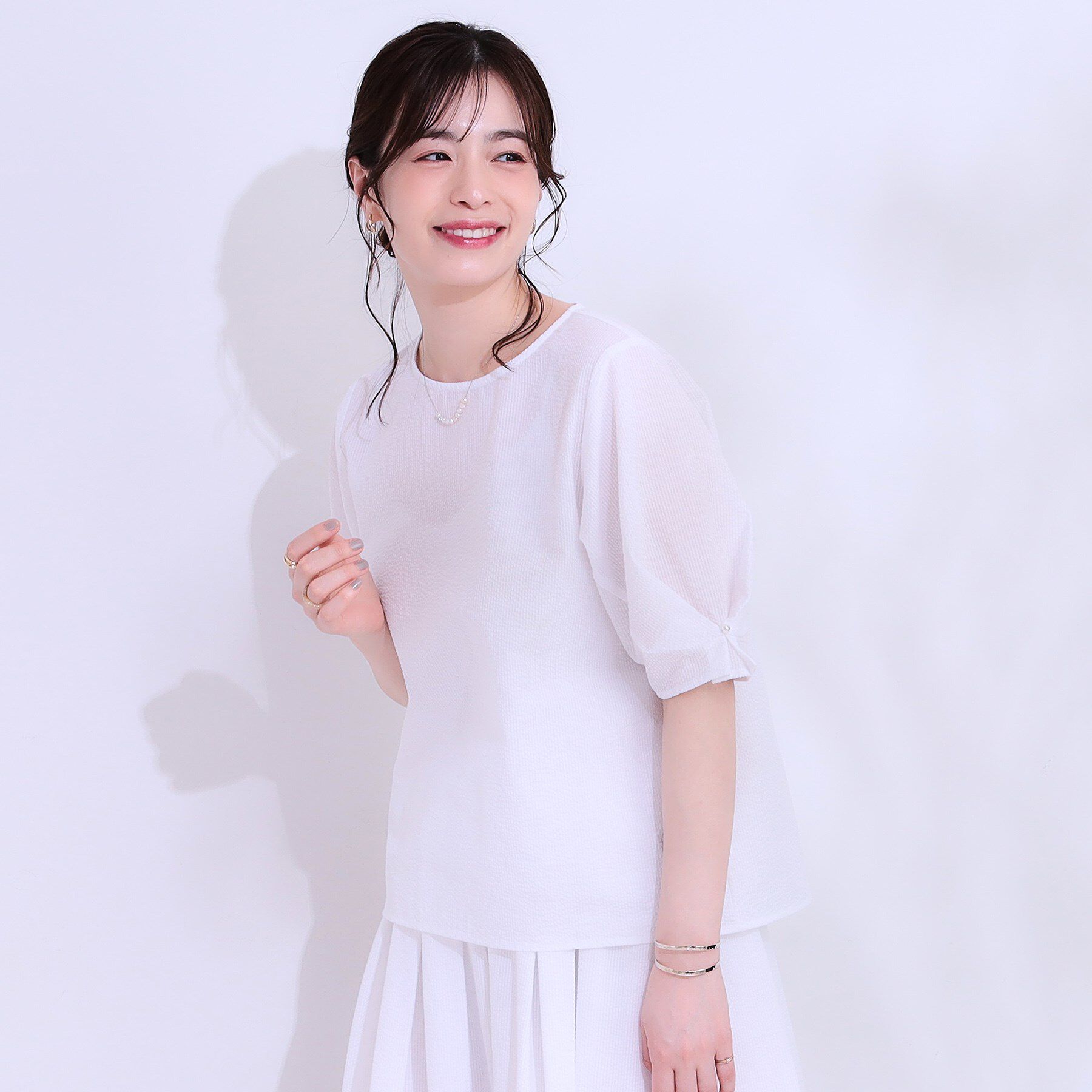 SHOO･LA･RUE「【S-LL/セットアップ可/5分袖】涼しくこなれる お袖タックブラウス」|シャツ・ブラウス|