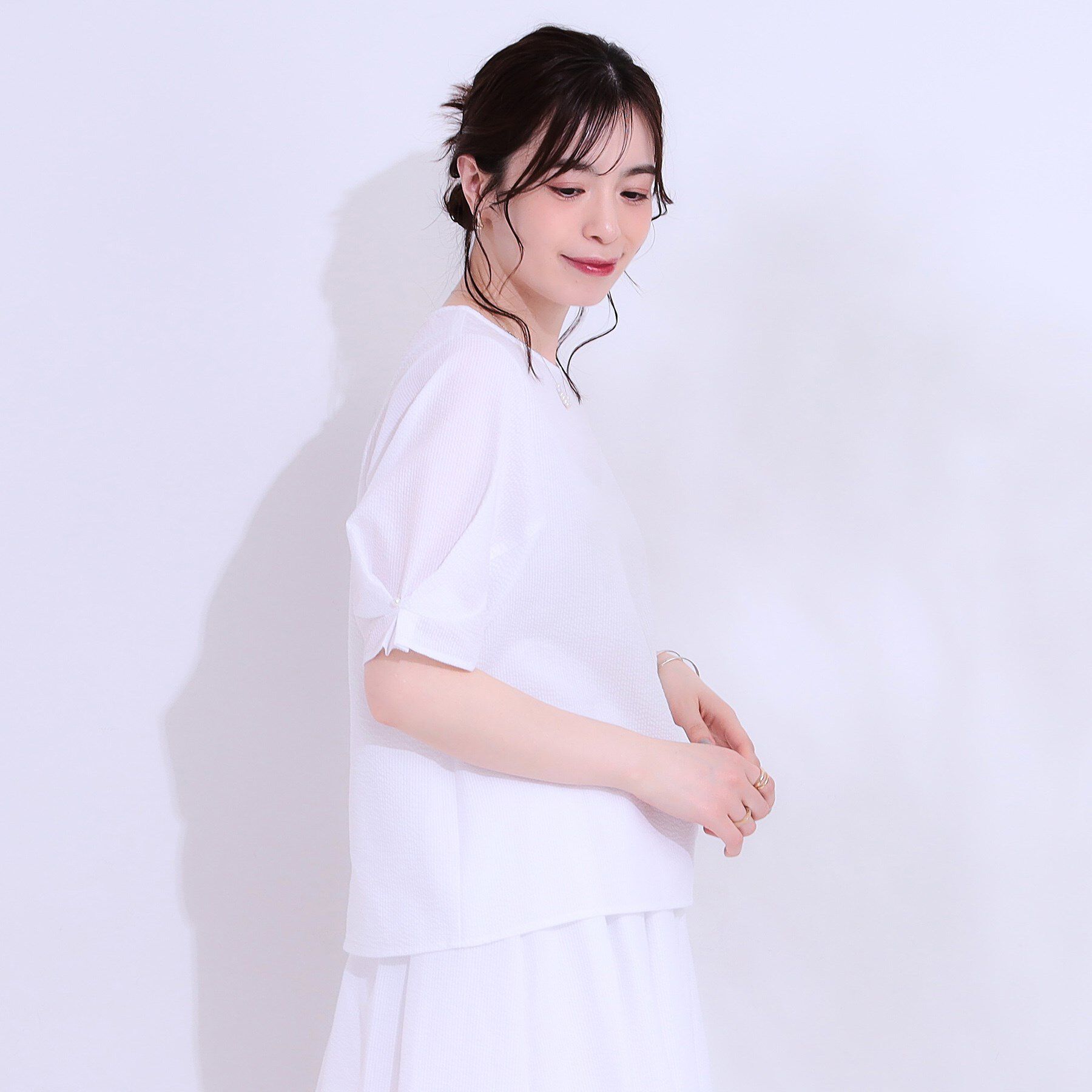 SHOO･LA･RUE「【S-LL/セットアップ可/5分袖】涼しくこなれる お袖タックブラウス」|シャツ・ブラウス|