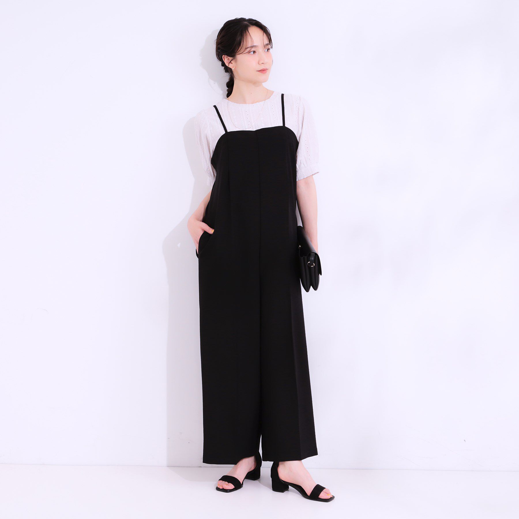 SHOO･LA･RUE「【S-LL】Iラインですっきり見え 大人見えサロペット」|オールインワン|