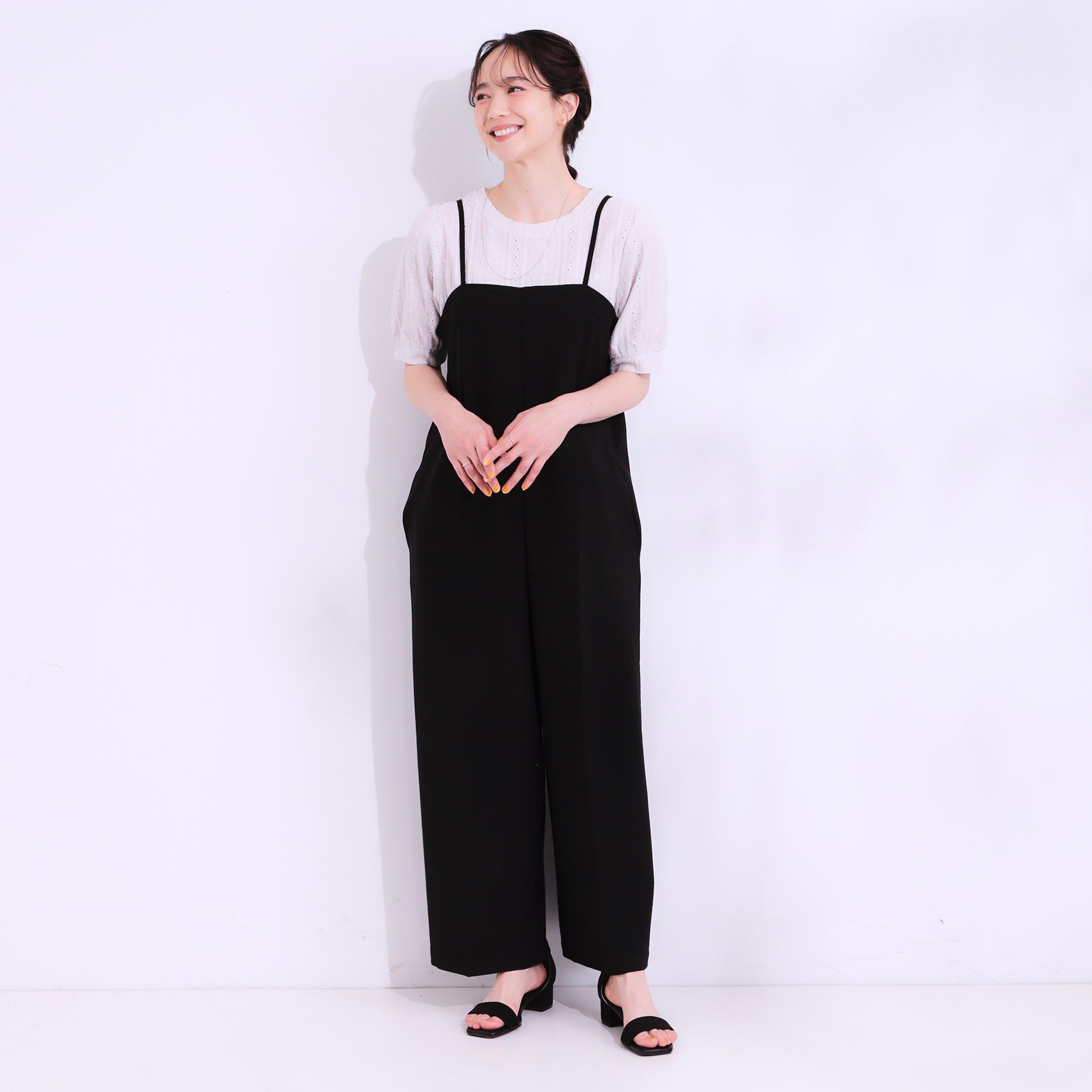 SHOO･LA･RUE「【S-LL】Iラインですっきり見え 大人見えサロペット」|オールインワン|