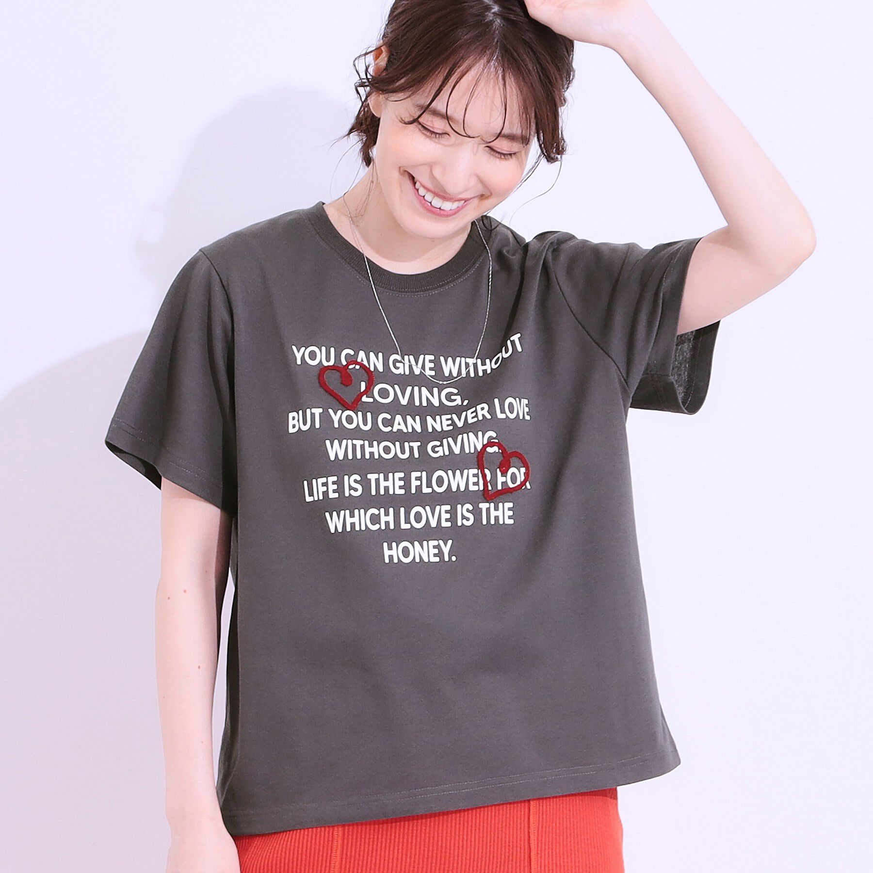 SHOO･LA･RUE「【S-LL】選べる4柄 デザイン刺繍アソートTシャツ」|Tシャツ・カットソー|チャコールグレー(4