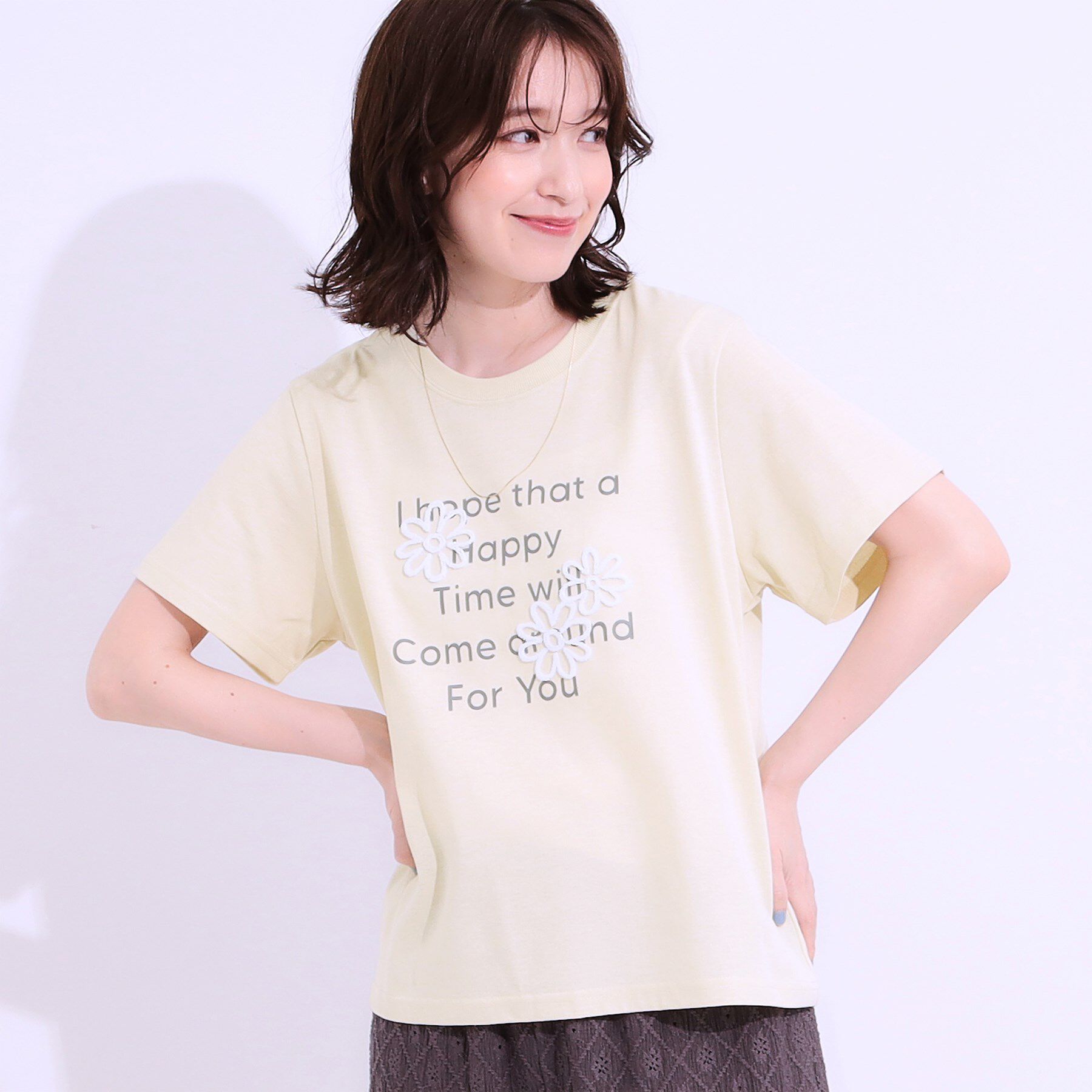 SHOO･LA･RUE「【S-LL】選べる4柄 デザイン刺繍アソートTシャツ」|Tシャツ・カットソー|ライトイエロー(43