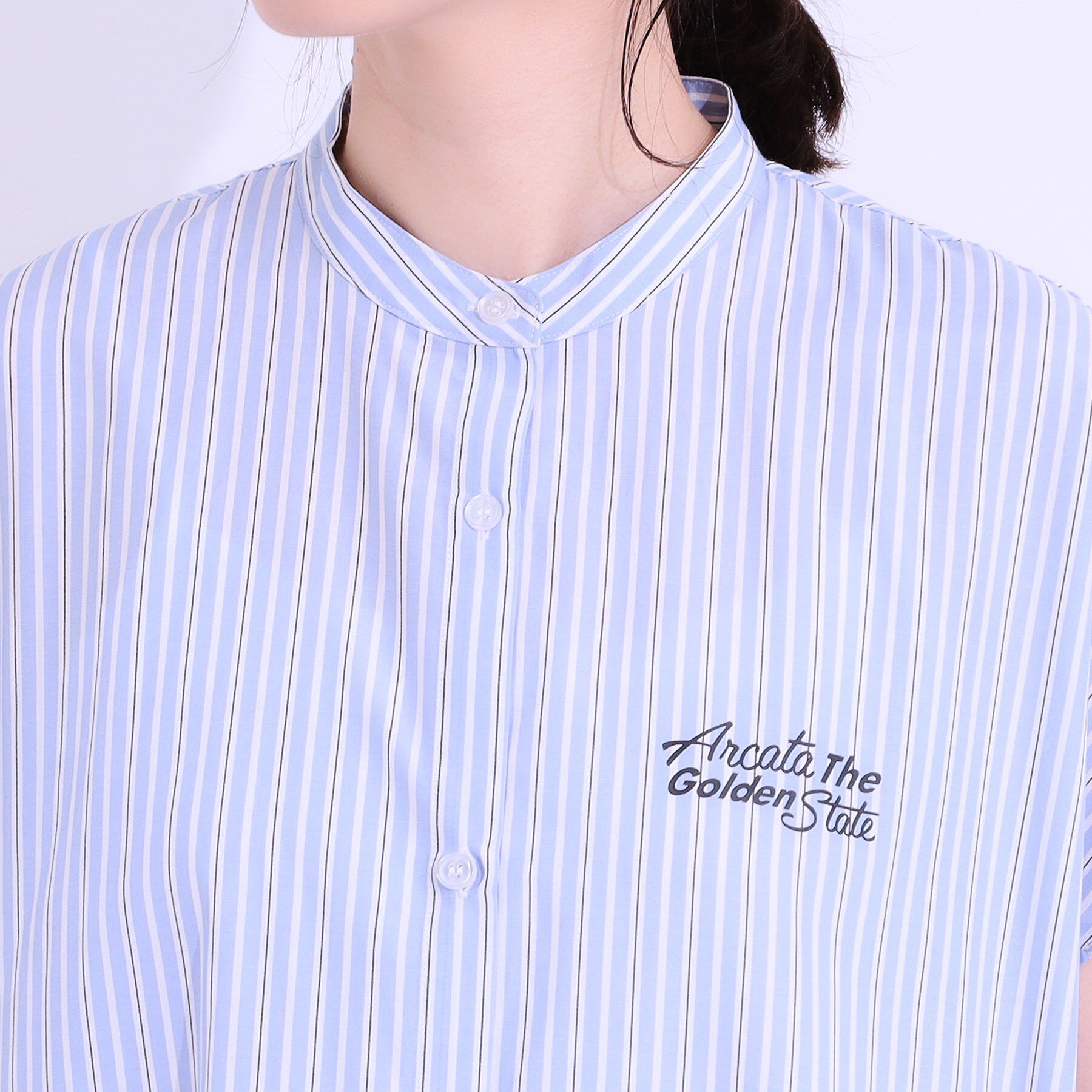 SHOO･LA･RUE「バックロゴが目を惹く ストライプシャツワンピース」|ワンピース|