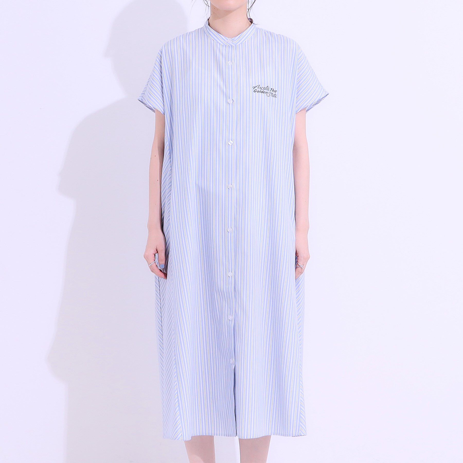 SHOO･LA･RUE「バックロゴが目を惹く ストライプシャツワンピース」|ワンピース|