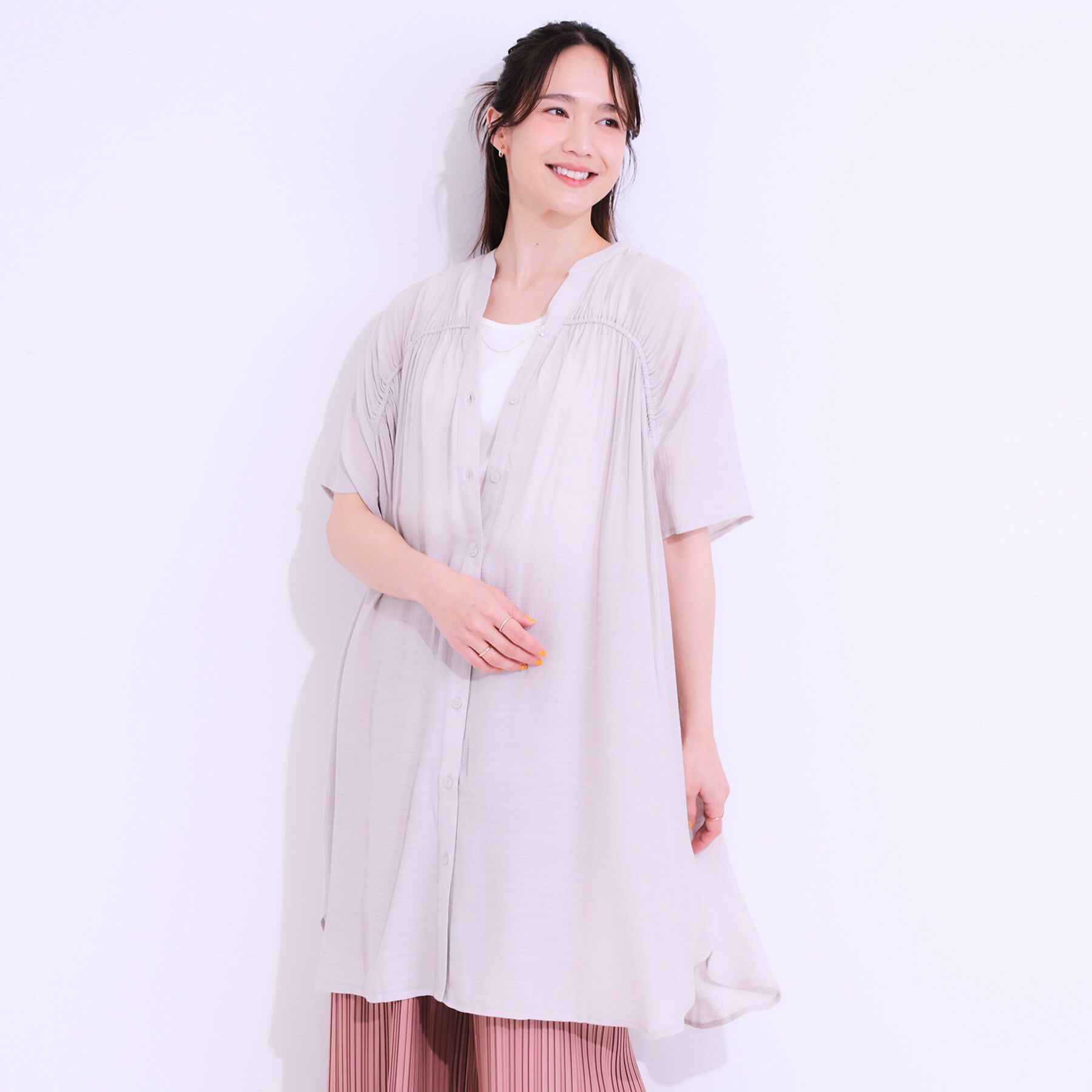 SHOO･LA･RUE「【S-LL】シャーリングが目を惹く 羽織れるスラブチュニック」|チュニック|