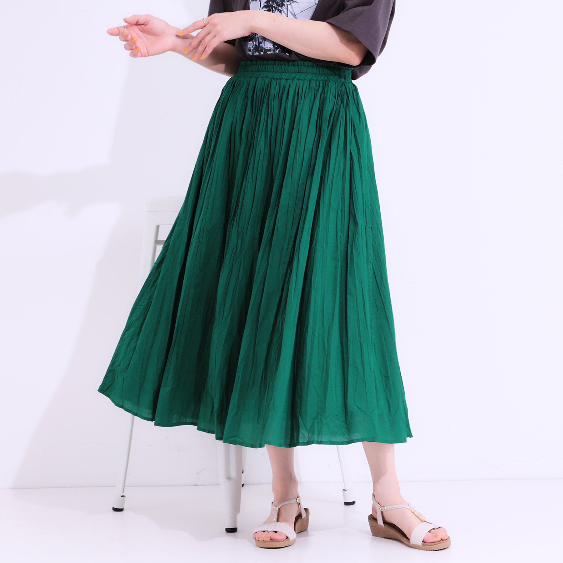 SHOO･LA･RUE「ナチュラルなシワ加工が大人見え エアリーロングスカート」|スカート|