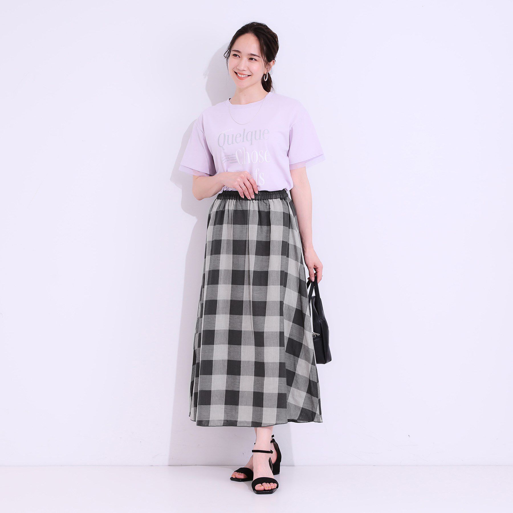 SHOO･LA･RUE「柔らかタッチが心地よい ブロックチェック ガーゼスカート」|スカート|