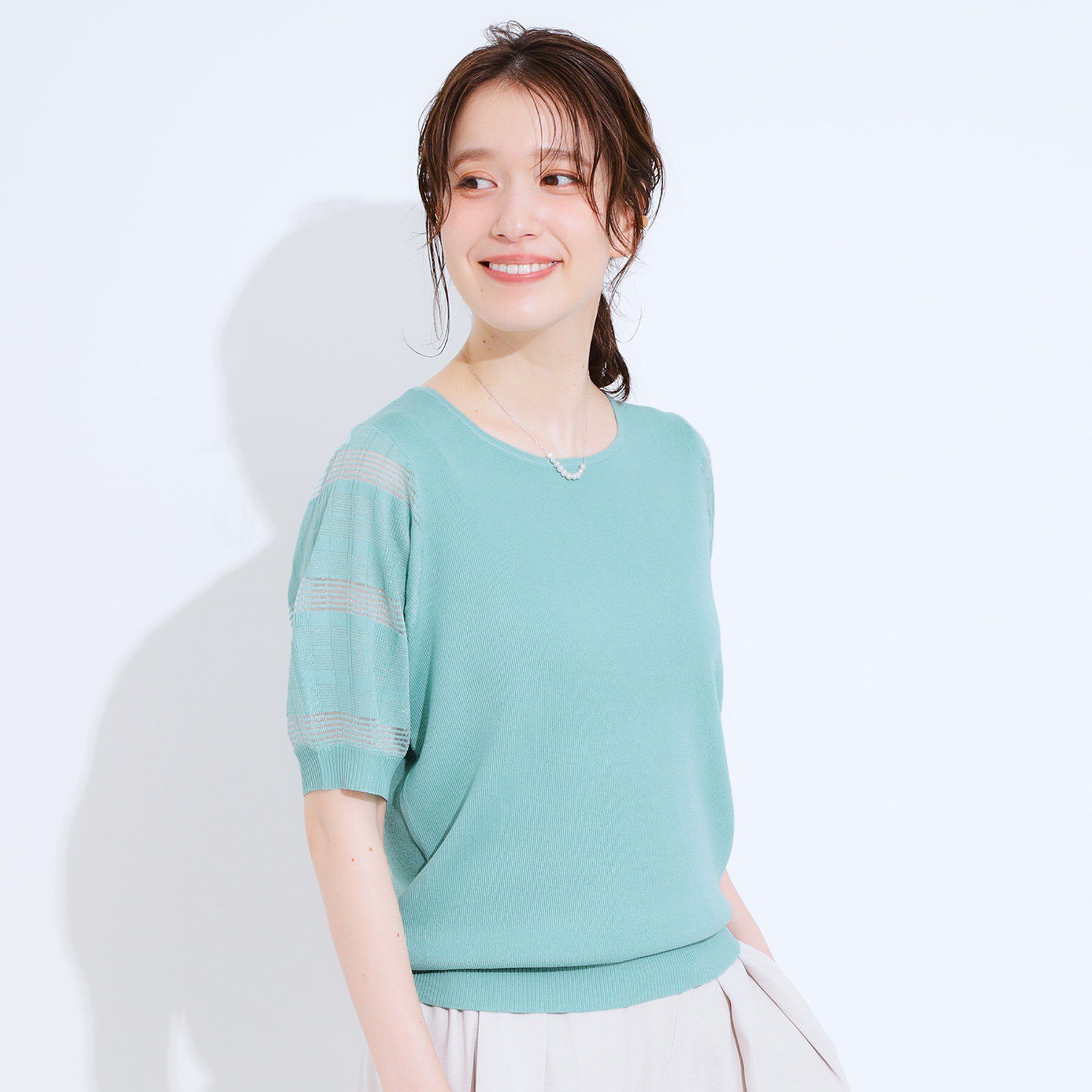 SHOO･LA･RUE「【S-LL】大人上品な お袖シアー切り替えニット」|ニット・セーター|