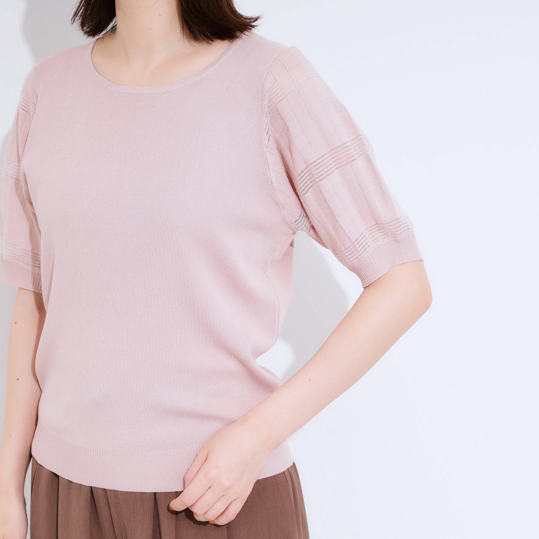 SHOO･LA･RUE「【S-LL】大人上品な お袖シアー切り替えニット」|ニット・セーター|