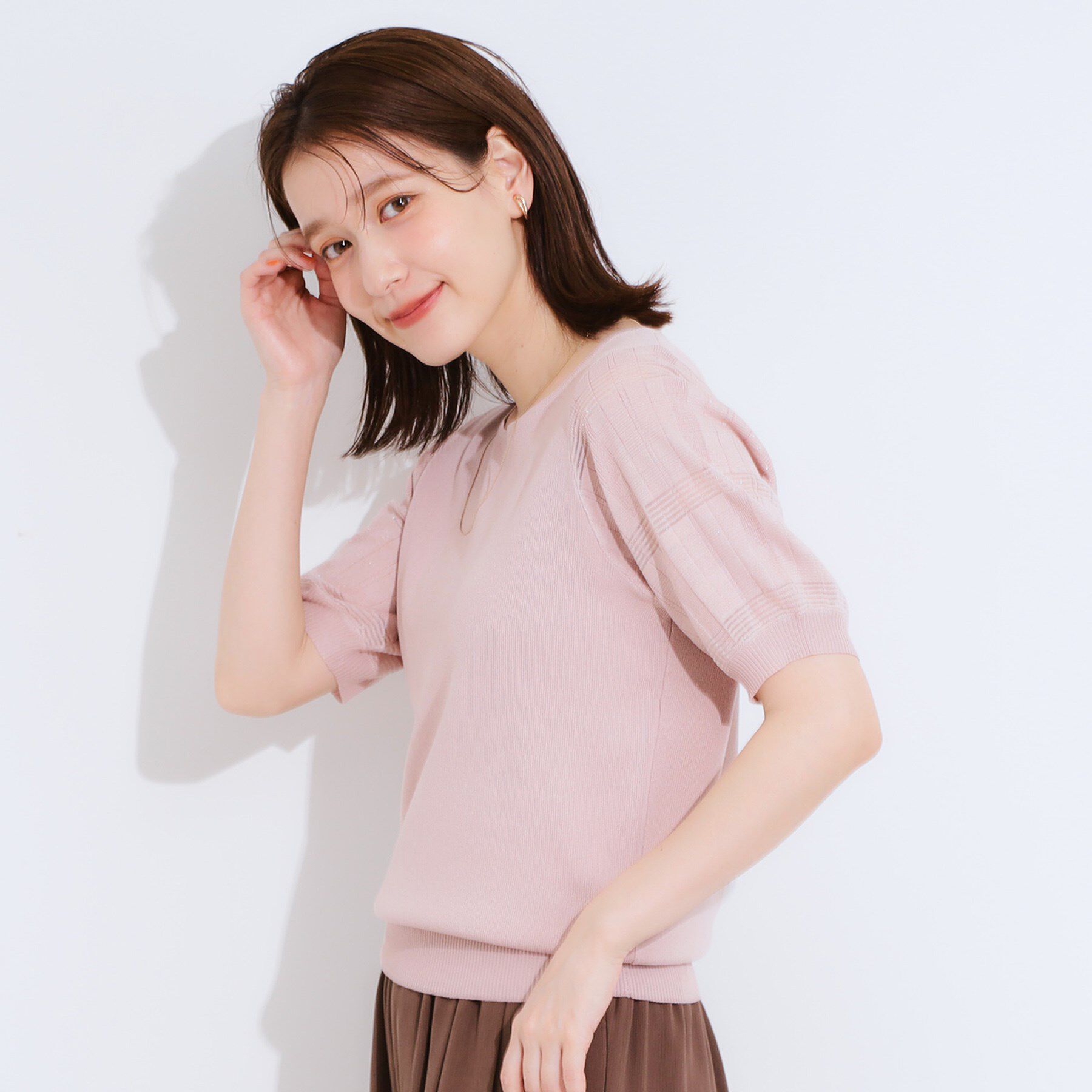SHOO･LA･RUE「【S-LL】大人上品な お袖シアー切り替えニット」|ニット・セーター|