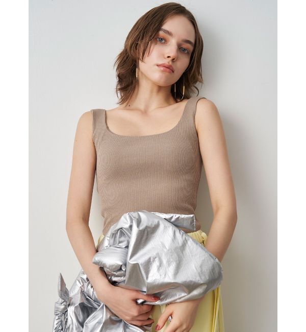 ELENDEEK「SQUARE NECK PAD TANK TOP」|タンクトップ|ベージュ