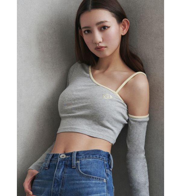 GYDA「GD BICOLORワンショルダーデザインショートトップス」|Tシャツ・カットソー|