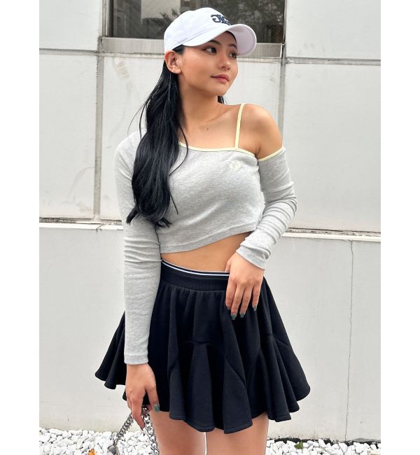 GYDA「GD BICOLORワンショルダーデザインショートトップス」|Tシャツ・カットソー|
