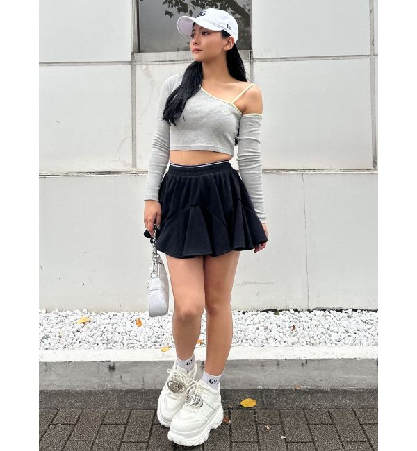 GYDA「GD BICOLORワンショルダーデザインショートトップス」|Tシャツ・カットソー|