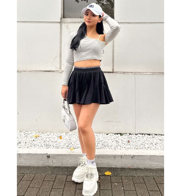 GYDA「GD BICOLORワンショルダーデザインショートトップス」|Tシャツ・カットソー|