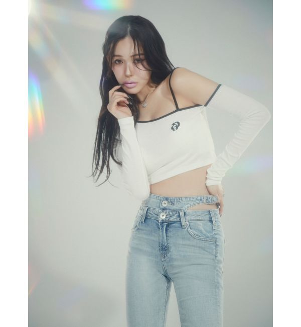GYDA「GD BICOLORワンショルダーデザインショートトップス」|Tシャツ・カットソー|