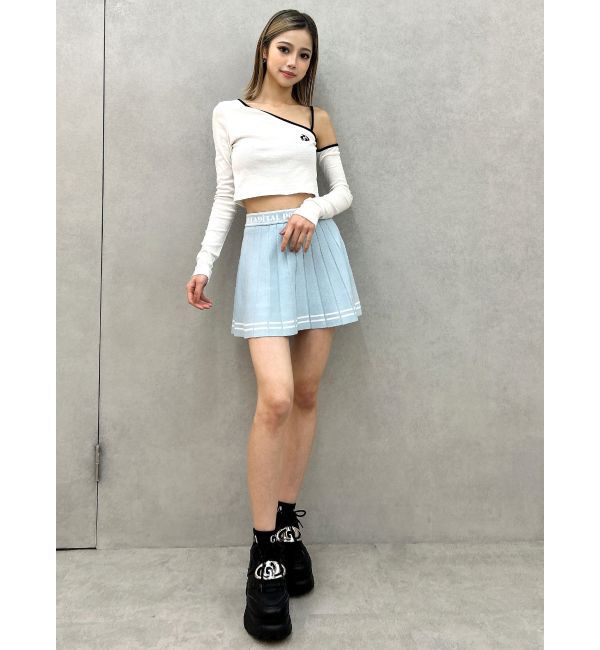 GYDA「GD BICOLORワンショルダーデザインショートトップス」|Tシャツ・カットソー|