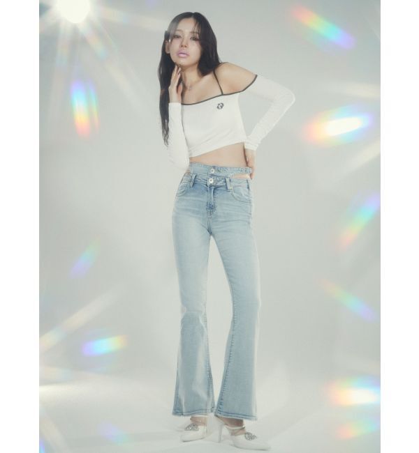 GYDA「GD BICOLORワンショルダーデザインショートトップス」|Tシャツ・カットソー|