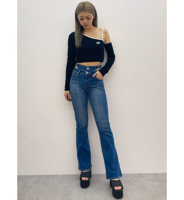 GYDA「GD BICOLORワンショルダーデザインショートトップス」|Tシャツ・カットソー|