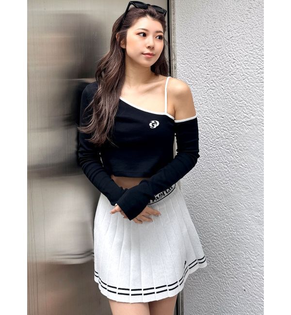 GYDA「GD BICOLORワンショルダーデザインショートトップス」|Tシャツ・カットソー|