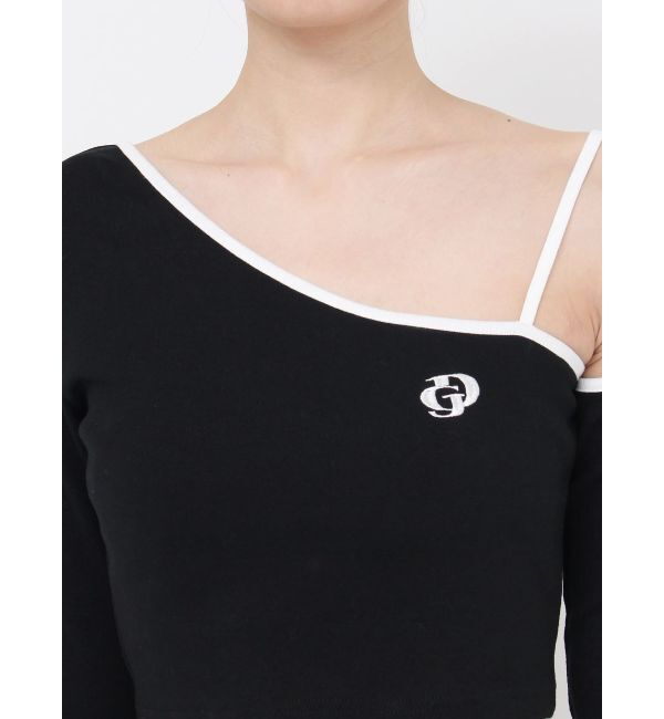 GYDA「GD BICOLORワンショルダーデザインショートトップス」|Tシャツ・カットソー|