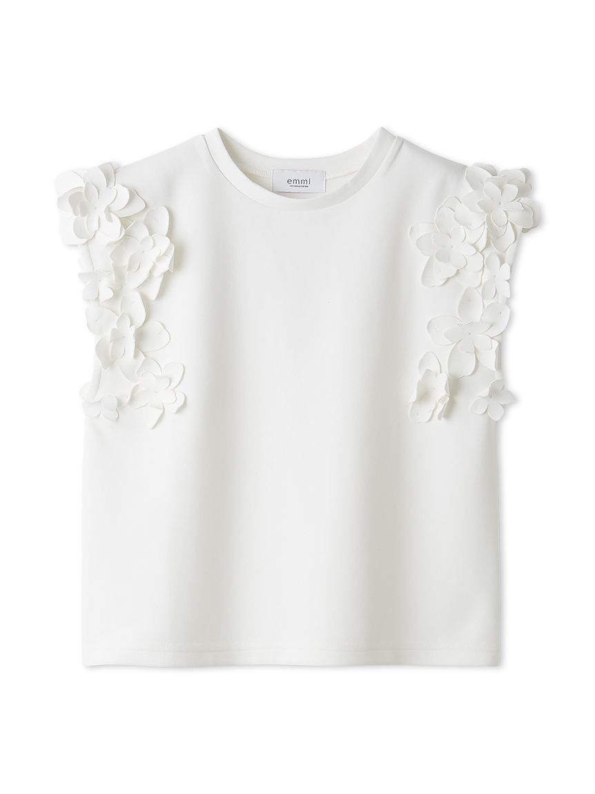 emmi atelier「フラワーモチーフＴシャツ/接触冷感」|Tシャツ・カットソー|WHT