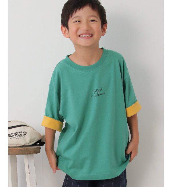 ikka kids「USAコットン 袖裏配色Tシャツ（120~160cm）」|Tシャツ・カットソー|グリーン