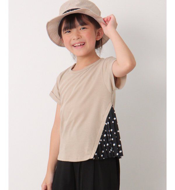 ikka kids「ドット柄サイドプリーツTシャツ（120~160cm）」|Tシャツ・カットソー|ベージュ1