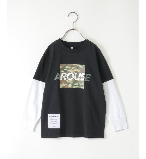ikka kids「カモ柄袖レイヤーロンTシャツ（120~160cm）」|Tシャツ・カットソー|ブラック