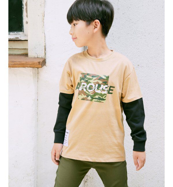ikka kids「カモ柄袖レイヤーロンTシャツ（120~160cm）」|Tシャツ・カットソー|ベージュ