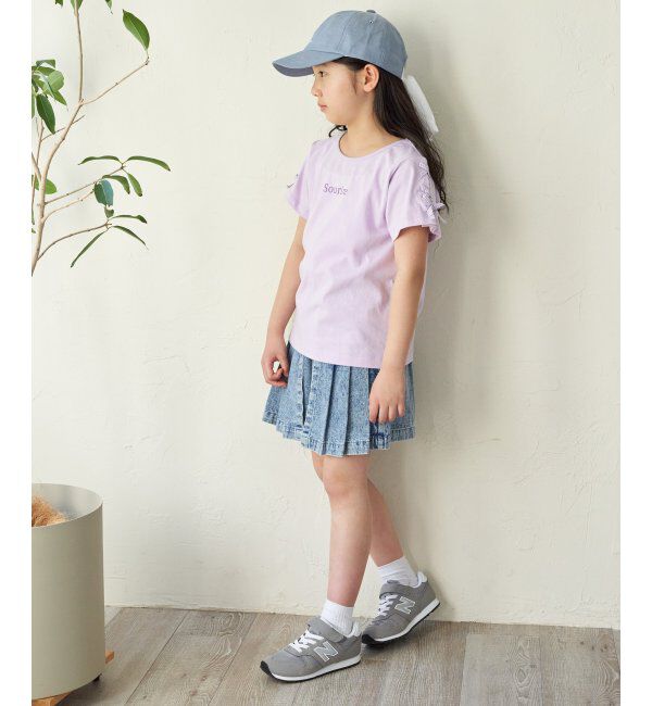 ikka kids「ソデギンガムレースアップＴ」|Tシャツ・カットソー|