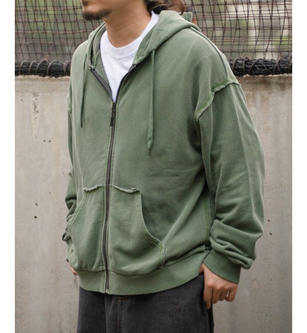VENCE share style「裏毛ピグメントジップパーカー」|パーカー|カーキ